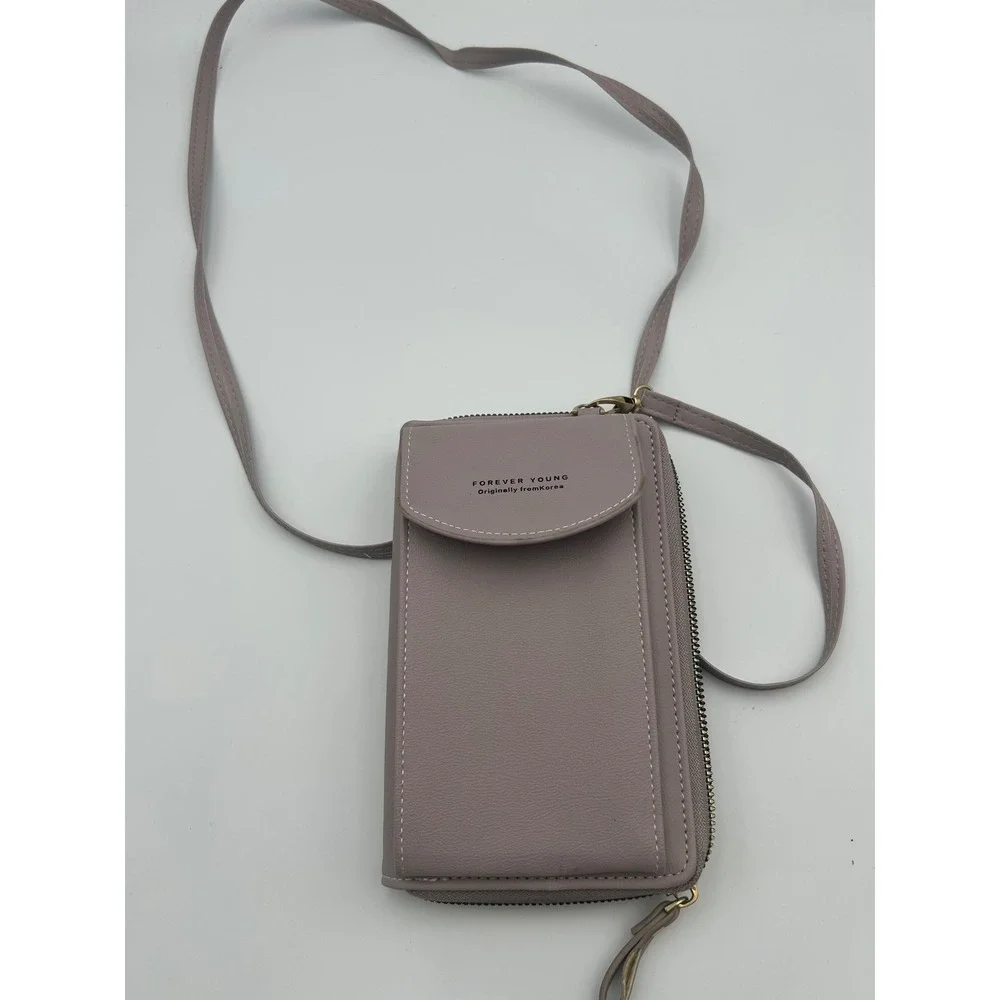 Forever Young Korea Crossbody Phone Wallet Bag Mauve Taupe Faux Leather B737